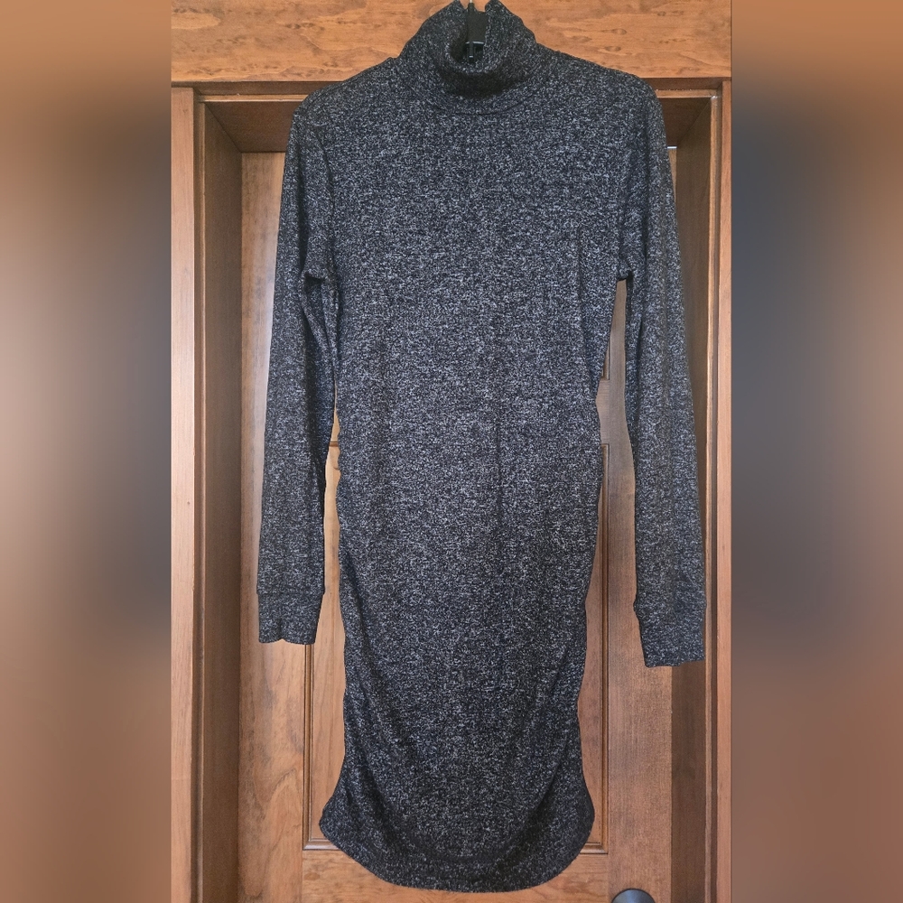Athleta Malaga Ruched Long Sleeve Heather Grey Dress Size Small Mock Turtleneck
